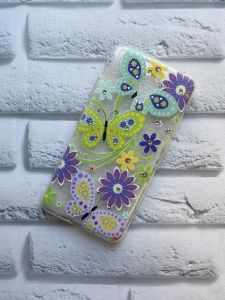 Силіконовий прозорий чохол з камінням Meizu M5c :: Кольорові квіти і метелики