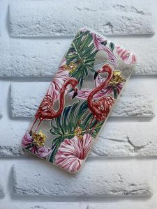 Силіконовий прозорий чохол з камінням Meizu M5c :: Фламінго рожеві