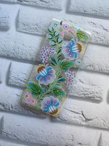 Силіконовий прозорий чохол з камінням Meizu M5c :: Квіти народні зелені