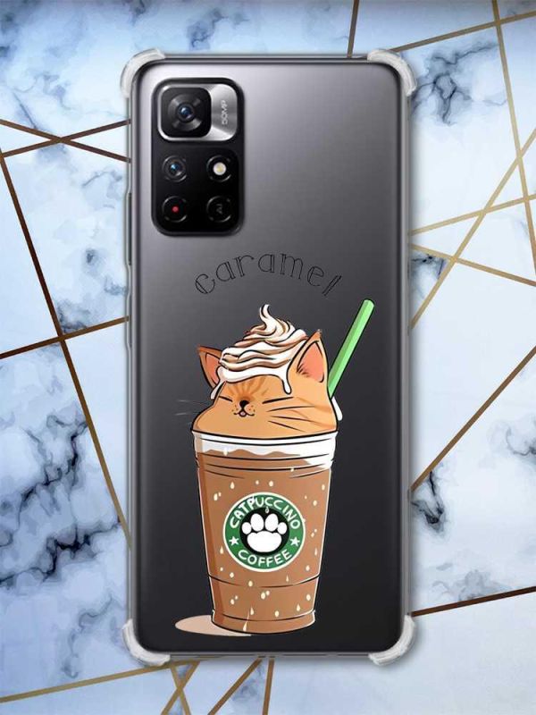 Чохол з потовщеними кутами на Xiaomi Redmi Note 11 5G дизайн Капучіно котик принт 97