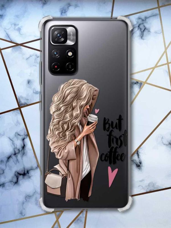 Чохол з потовщеними кутами на Xiaomi Redmi Note 11 5G дизайн Дівчина з кавою принт 114
