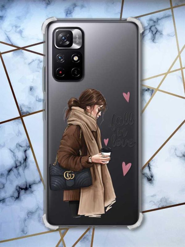 Чохол з потовщеними кутами на Xiaomi Redmi Note 11 5G дизайн Дівчина з кавою принт 112