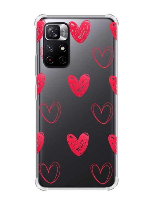 Чохол з потовщеними кутами на Xiaomi Redmi Note 11 5G Сердечка червоні (принт 77)