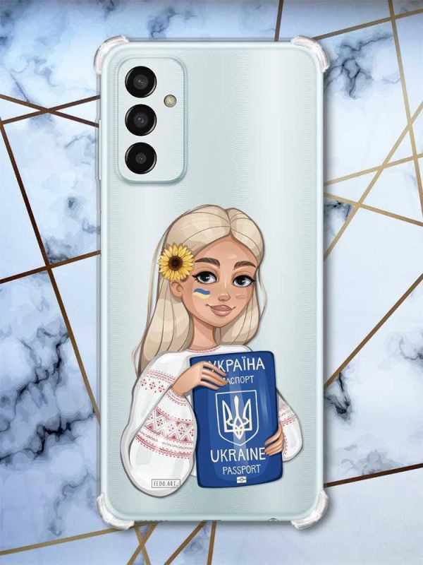 Чохол із потовщеними кутами на Samsung Galaxy M13 4G Дівчина з паспортом (принт 13)