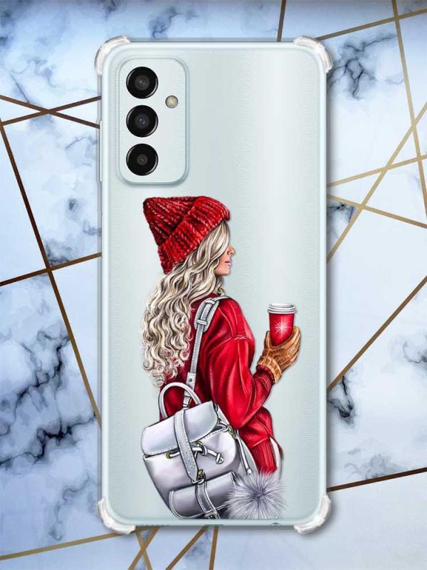Чохол із потовщеними кутами на Samsung Galaxy M13 4G рельєфний дизайн Дівчина з рюкзаком принт 9