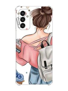 Чохол із потовщеними кутами на Samsung Galaxy M13 4G рельєфний дизайн Дівчина з рюкзаком принт 30