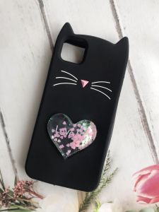 Силіконовий чохол 3D з рухливими блискітками на Huawei Y5p Кіт Чорний