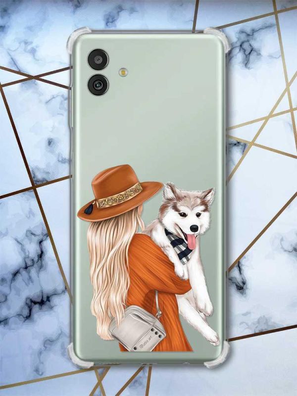 Чохол з потовщеними кутами на Samsung Galaxy M13 5G Дівчина з песиком (принт 115)