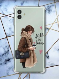 Чохол з потовщеними кутами на Samsung Galaxy M13 5G дизайн Дівчина з кавою принт 112