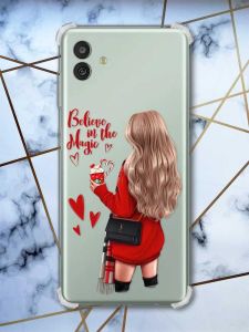 Чохол з потовщеними кутами на Samsung Galaxy M13 5G Дівчина з кавою (принт 137)