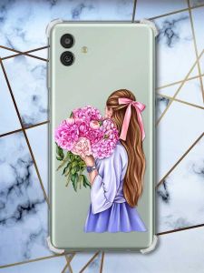 Чохол з потовщеними кутами на Samsung Galaxy M13 5G Дівчина з півоніями (принт 11)