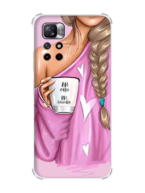 Чохол з потовщеними кутами на Xiaomi Redmi Note 11 4G рельєфний дизайн Дівчина з кавою принт 58