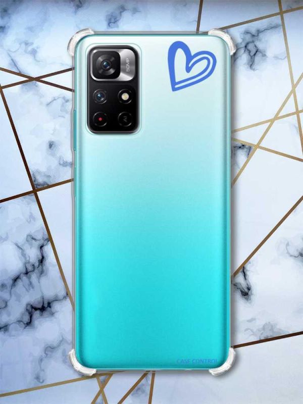 Чохол з потовщеними кутами на Xiaomi Redmi Note 11 4G рельєфний дизайн Сердечко синє принт 48