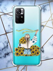 Чохол з потовщеними кутами на Xiaomi Redmi Note 11 4G :: Дівчина зі стрічкою (патріотичний принт 25)