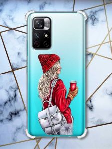 Чохол з потовщеними кутами на Xiaomi Redmi Note 11 4G рельєфний дизайн Дівчина з рюкзаком принт 9