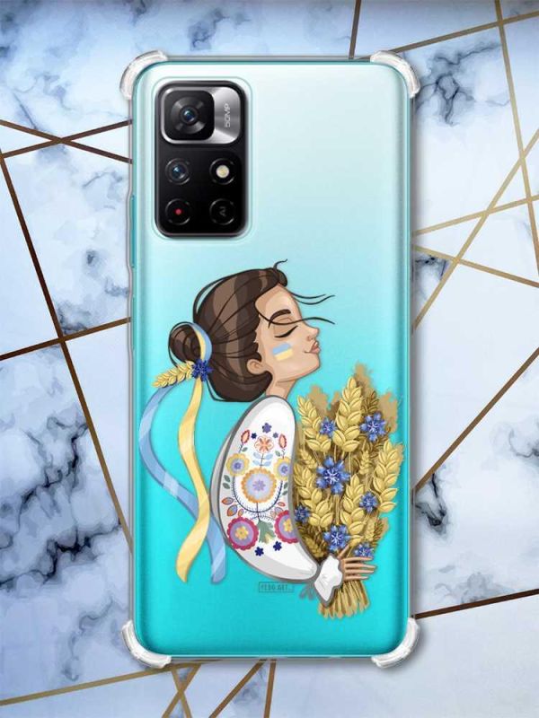 Чохол з потовщеними кутами на Xiaomi Redmi Note 11 4G Українка з колосками (принт 172)