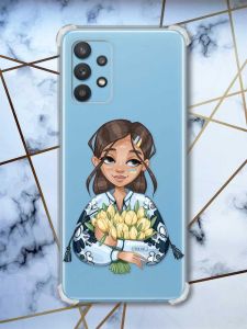 Чохол з потовщеними кутами на Samsung Galaxy A32 Дівчина з тюльпанами (патріотичний принт 22)