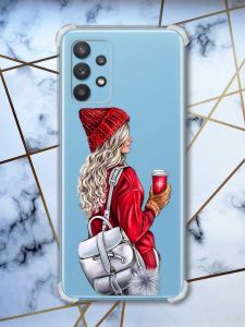 Чохол з потовщеними кутами на Samsung Galaxy A32 рельєфний дизайн Дівчина з рюкзаком принт 9