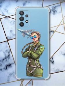 Чохол з потовщеними кутами на Samsung Galaxy A32 Дівчина-пілот (патріотичний принт 6)