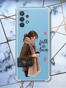 Чохол з потовщеними кутами на Samsung Galaxy A32 дизайн Дівчина з кавою принт 112