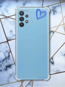 Чохол з потовщеними кутами на Samsung Galaxy A32 рельєфний дизайн Сердечко синє принт 48