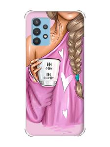 Чохол з потовщеними кутами на Samsung Galaxy A32 рельєфний дизайн Дівчина з кавою принт: 58