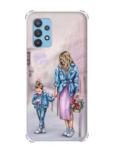 Чохол з потовщеними кутами на Samsung Galaxy A32 рельєфний дизайн Мама і донька принт: 56