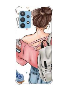 Чохол з потовщеними кутами на Samsung Galaxy A32 рельєфний дизайн Дівчина з рюкзаком принт: 30