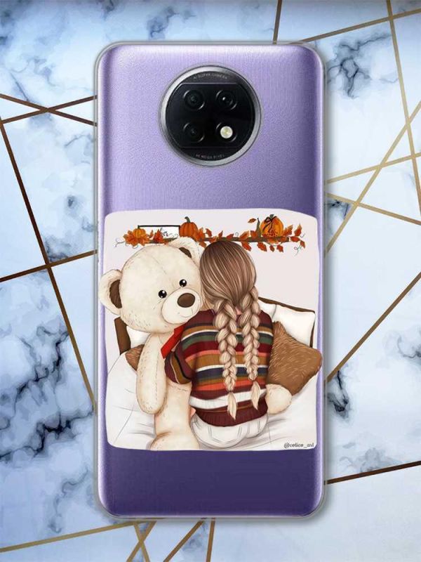 Прозорий чохол на Xiaomi Redmi Note 9T/Redmi Note 9 5G Дівчинка з ведмедиком (принт: 117)