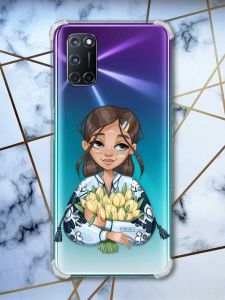 Прозорий чохол з малюнком на Oppo A52/A72/A92 Дівчина з тюльпанами (патріотичний принт:: 22)
