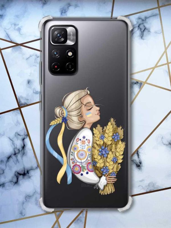 Чохол з потовщеними кутами на Xiaomi Redmi Note 11 5G Українка з колосками (принт: 173)