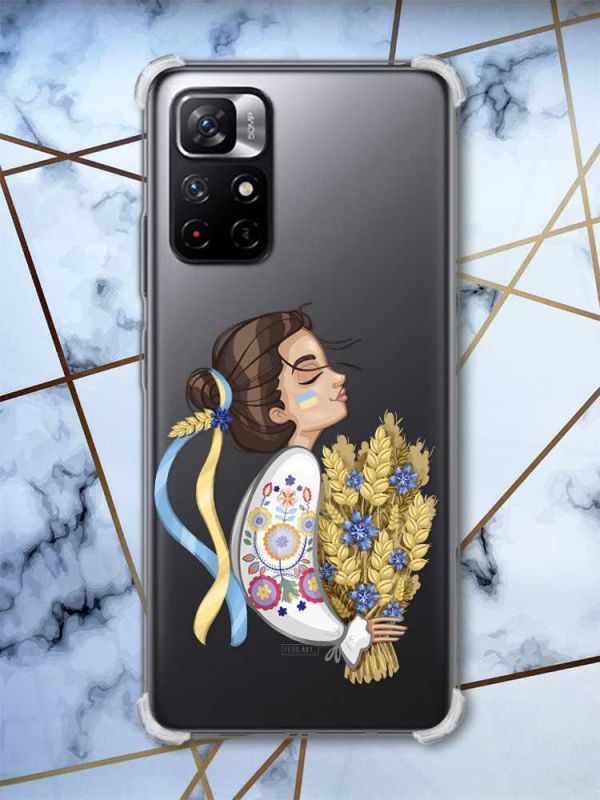 Чохол з потовщеними кутами на Xiaomi Redmi Note 11 5G Українка з колосками (принт: 172)