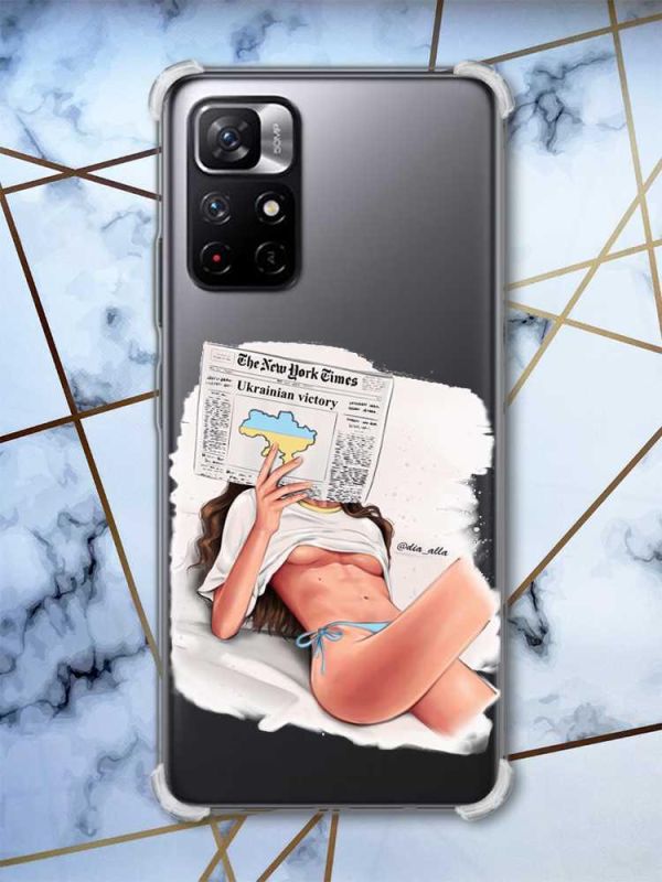 Чохол з потовщеними кутами на Xiaomi Redmi Note 11 5G Дівчина з газетою (принт: 31)