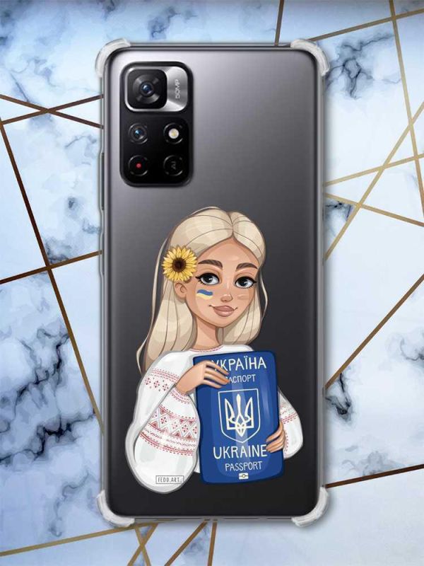 Чохол з потовщеними кутами на Xiaomi Redmi Note 11 5G Дівчина з паспортом (принт: 13)
