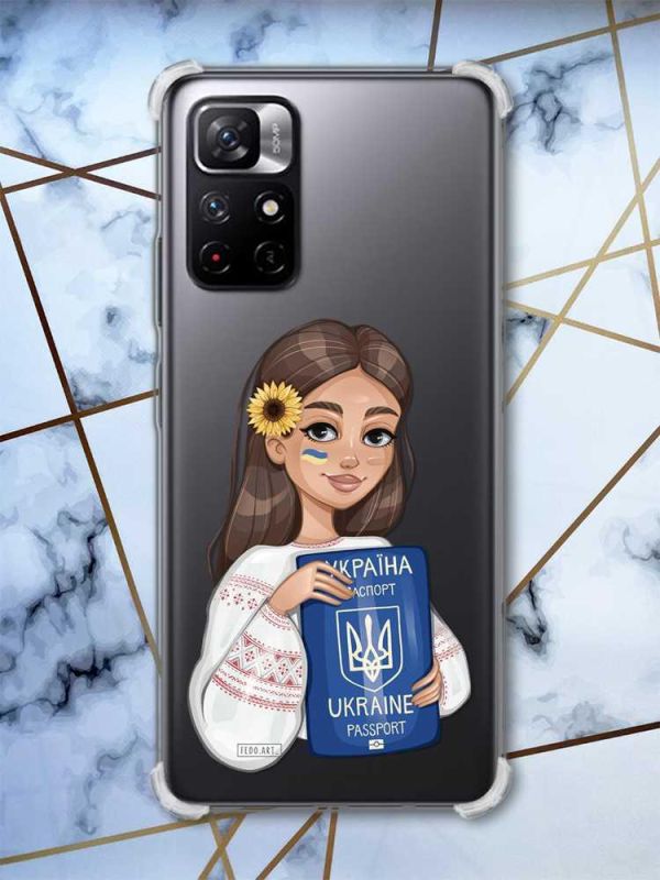 Чохол з потовщеними кутами на Xiaomi Redmi Note 11 5G Дівчина з паспортом (принт: 12)