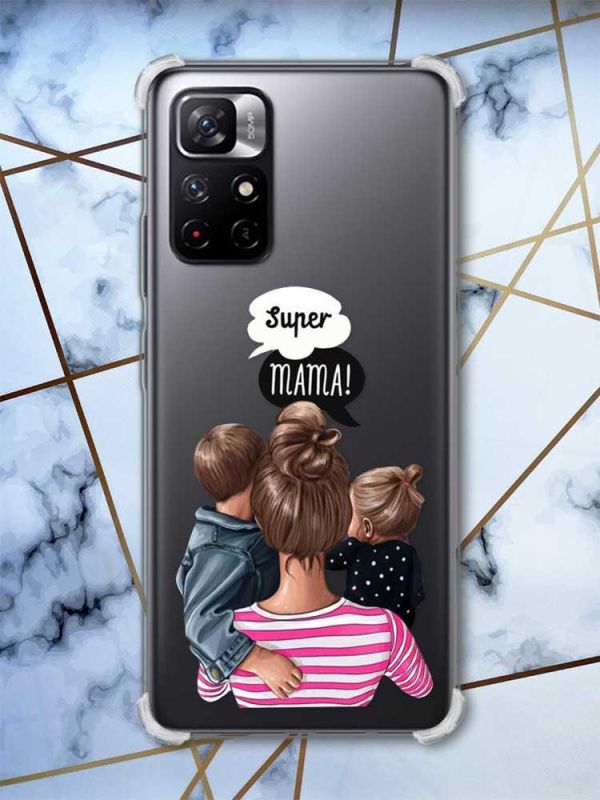 Чохол з потовщеними кутами на Xiaomi Redmi Note 11 5G рельєфний дизайн Супер Мама принт: 29