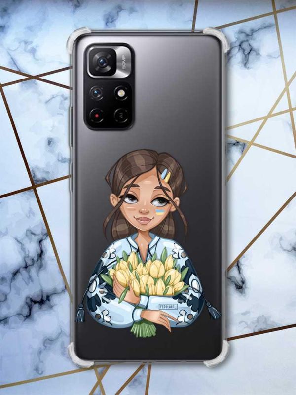 Чохол з потовщеними кутами на Xiaomi Redmi Note 11 5G Дівчина з тюльпанами (патріотичний принт: 22)