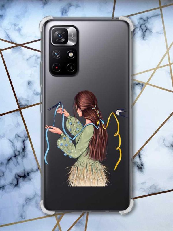 Чохол з потовщеними кутами на Xiaomi Redmi Note 11 5G Дівчина з ластівками (принт: 16)
