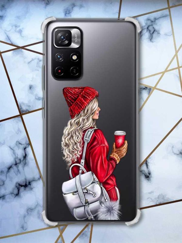 Чохол з потовщеними кутами на Xiaomi Redmi Note 11 5G рельєфний дизайн Дівчина з рюкзаком принт: 9
