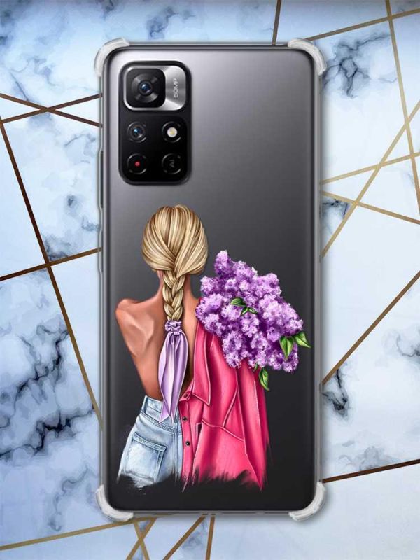 Чохол з потовщеними кутами на Xiaomi Redmi Note 11 5G Дівчина з бузком (принт: 7)