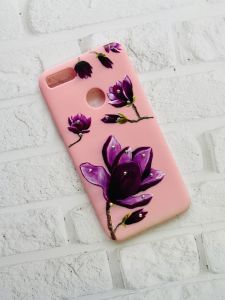 Силіконовий чохол з малюнком і камінням для Xiaomi Redmi A1 / 5X Фіолетовий цвіт магнолії