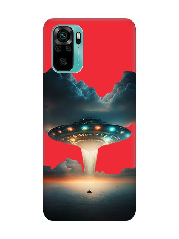 Матовий червоний чохол на Xiaomi Redmi Note 10 / Note 10s Тарілка UFO (принт 241)