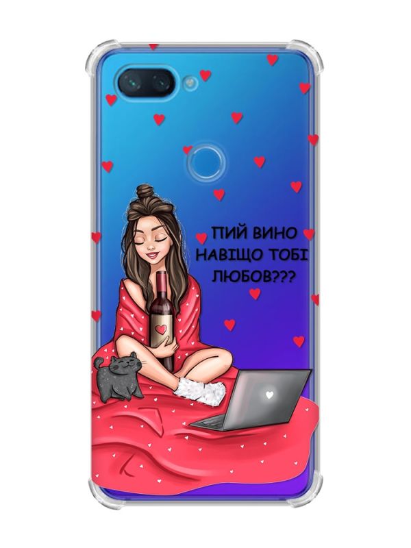 Чохол із потовщеними кутами на Xiaomi Mi 8 Lite Дівчина з вином (принт 219)