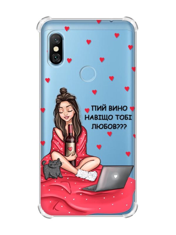 Чохол з потовщеними кутами на Xiaomi Redmi Note 6 Pro Дівчина з вином (принт 219)
