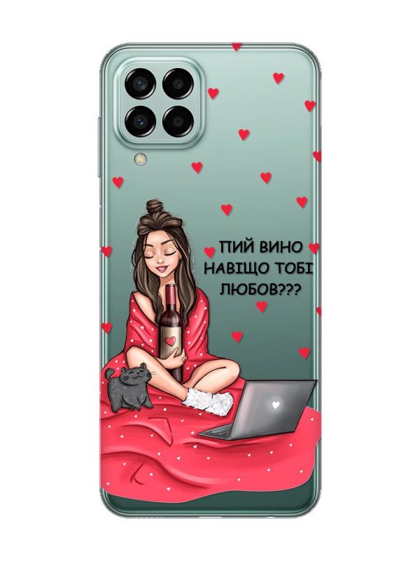 Прозорий чохол на Samsung Galaxy M33 5G Дівчина з вином (принт 219)