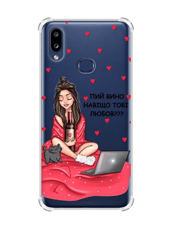 Чохол з потовщеними кутами на Samsung Galaxy A10s/A107 Дівчина з вином (принт 219)
