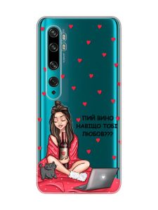Прозорий чохол на Xiaomi Mi Note 10 / Note 10 Pro :: Дівчина з вином (принт 219)