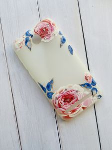 Силіконовий, матовий прозорий чохол з камінням Huawei Y3-II Троянди і сині листки