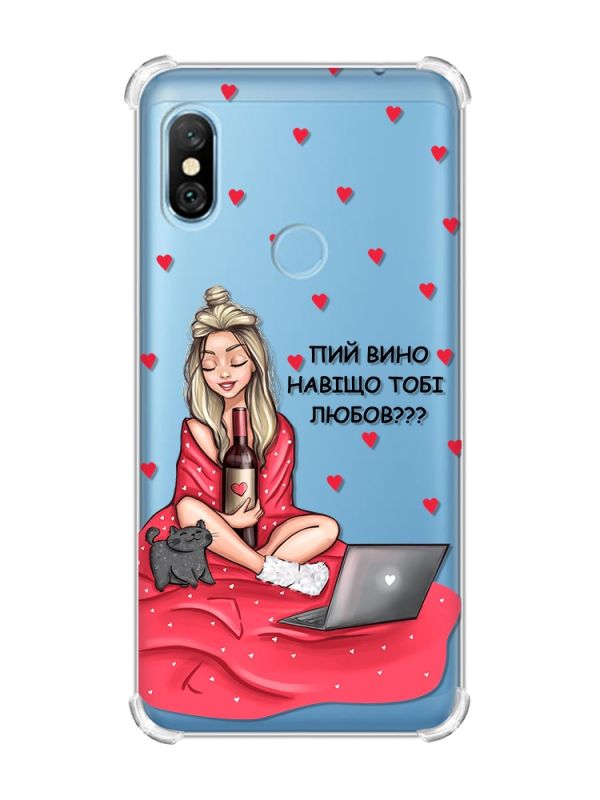 Чохол з потовщеними кутами на Xiaomi Redmi Note 6 Pro Дівчина з вином (принт 220)