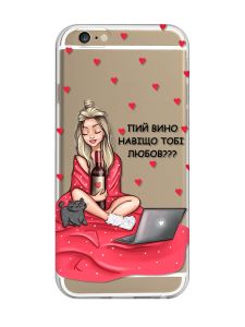 Прозорий чохол на iPhone 6/6s :: Дівчина з вином (принт 220)